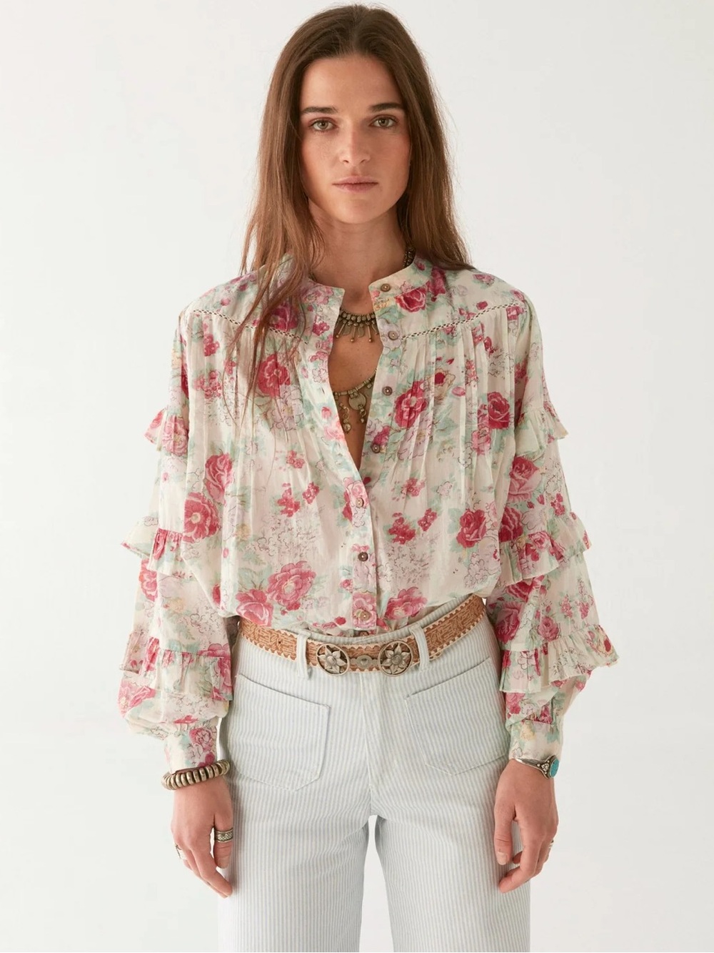 Maison Hotel XS Lolita ruffled long sleeve floral print blouse in Candy Roses